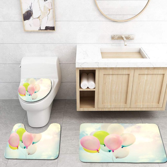ABPHQTO Globo de colores Juego de alfombras de baño de 3 piezas Alfombra de baño Alfombra de contorno y tapa de inodoro