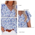 thumbnail image 4 of Blusa floral de manga corta con cuello en V y estampado de flores para mujer Camisa holgada informal elegante para mujer para verano Azul S, 4 of 5
