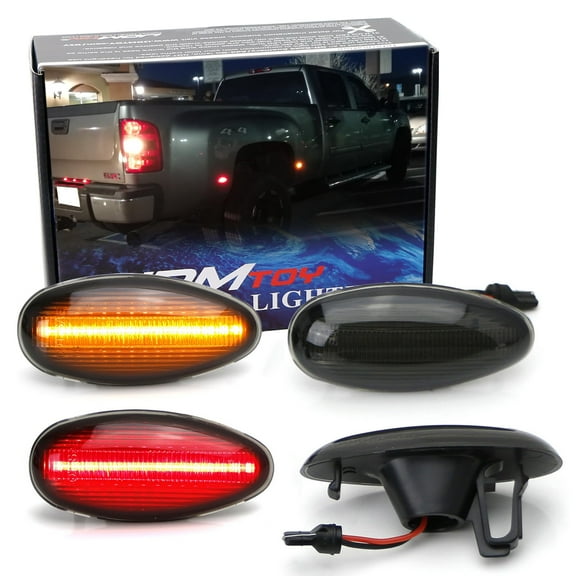 Smoked Lens Amber/Red Full LED Trunk Bed Marker Lights Set For 2008-14 Chevy GMC 2500HD 3500HD Dually Truck Double Wheel Side Fenders, Powered by Total 60 LED