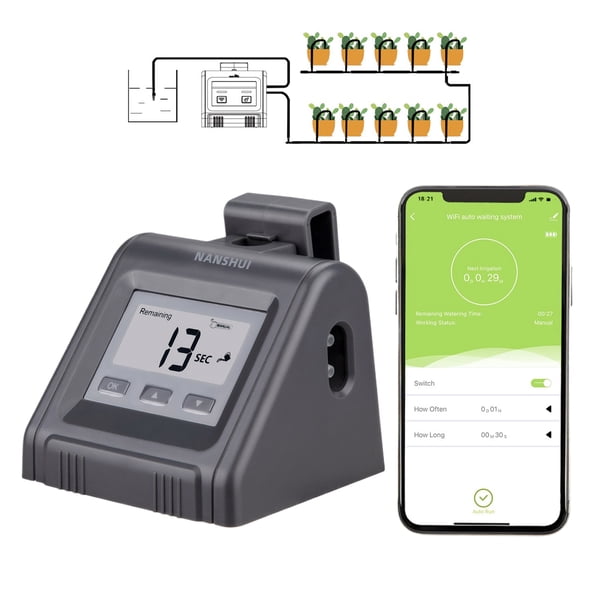 Sistema de riego inteligente Injueey ABS con conexión Wifi para corte de agua de plantación de plantas verdes Jardín y Patio tubo de 10 metros