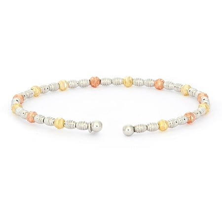 Giuliano Mameli Sterling Silver Yellow and Rose 14kt Gold- and Rhodium-Plated Bangle with Round and Oval Faceted Beads