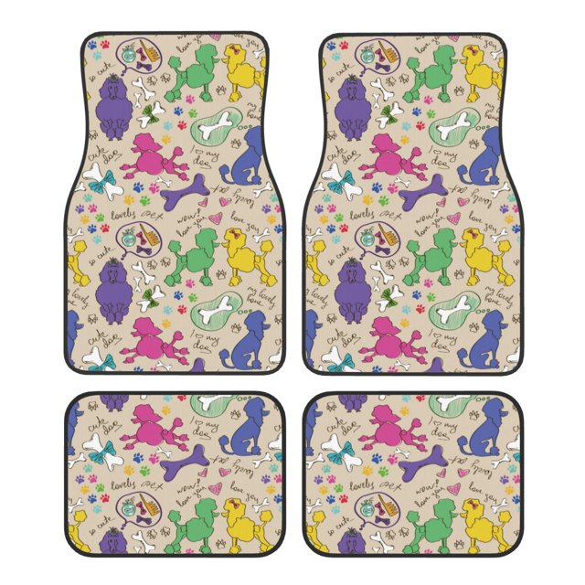 Disketp Colorful Poodle Dog for Crystal Velvet Car Mats Four-Piece Set,All-Season Automotive Protection, Vehicles, Cars, Trucks, and SUVs,Anti-Slip Design