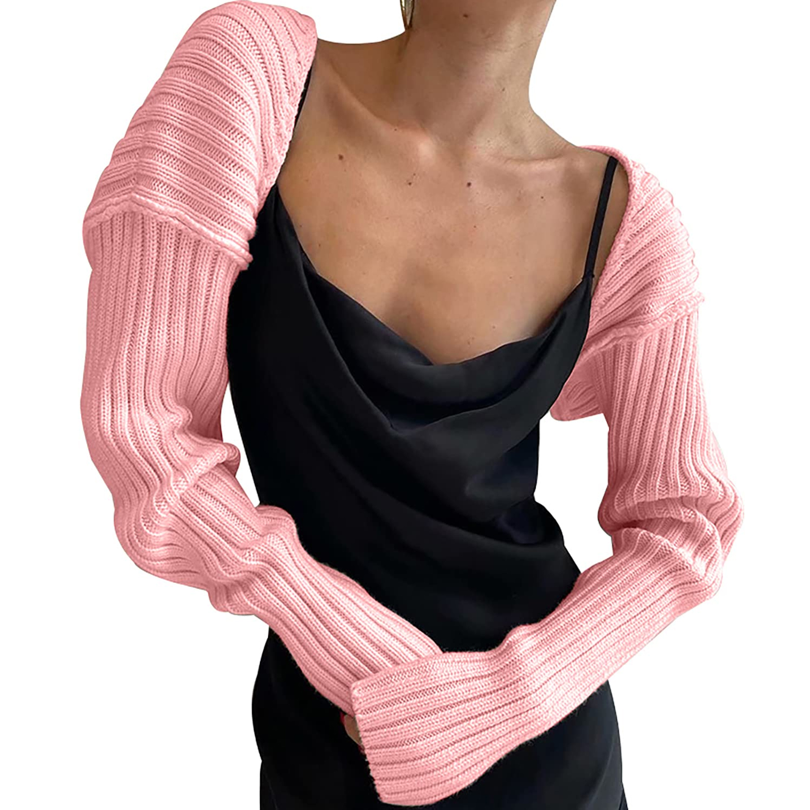 SCEINRET Women Knit Arm Warmers Long Puff Sleeve Top Knitted Cropped
