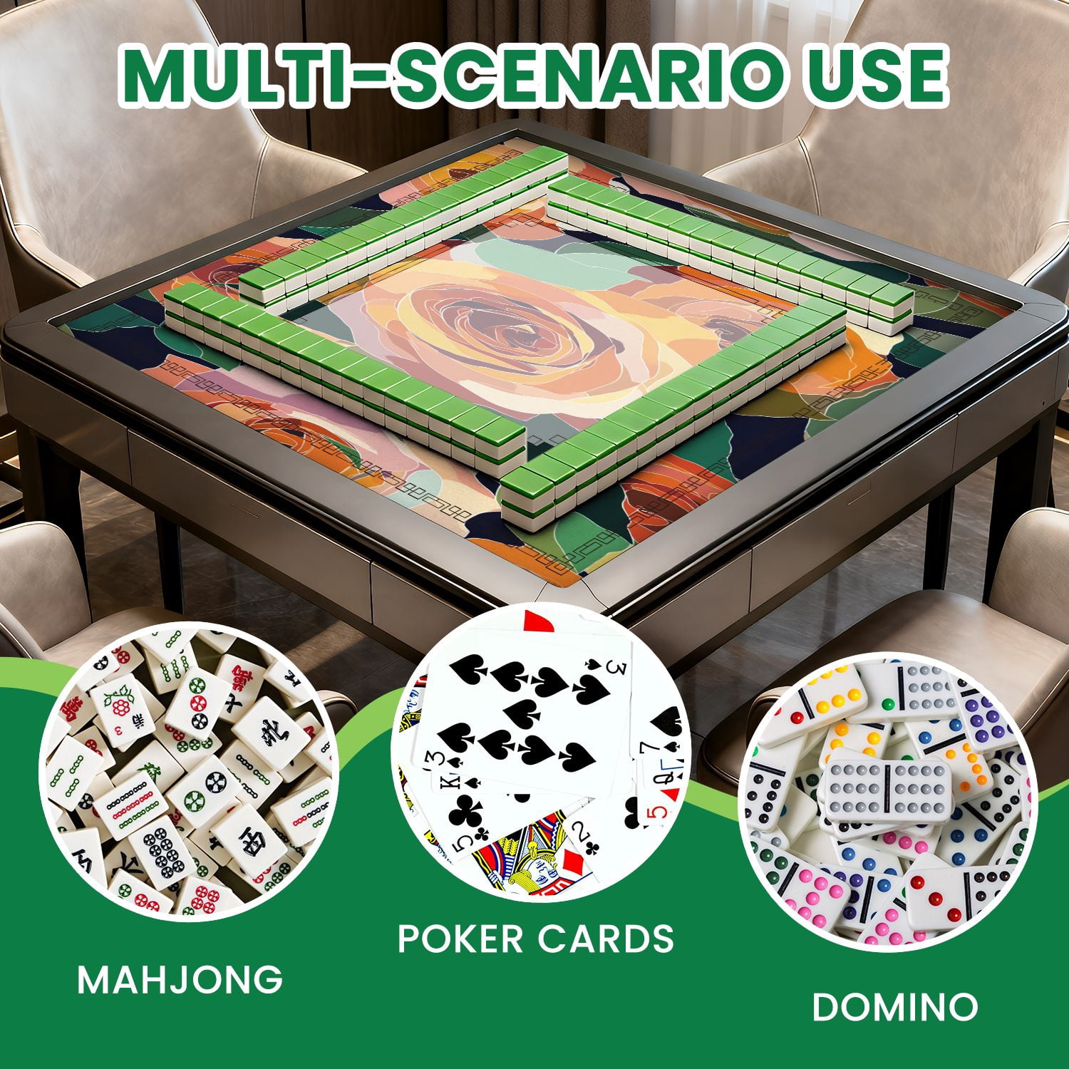 Mahjong Mat 31.5" x 31.5" Artistic seamless abstract flowers Creative collage Non-Slip Noise Reduction American Mahjong Tiles Table Cover for Dominoes Poker Card Board Games Gift