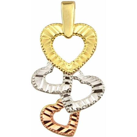 US GOLD 10kt Gold Tri-Color Heart Charm Pendants