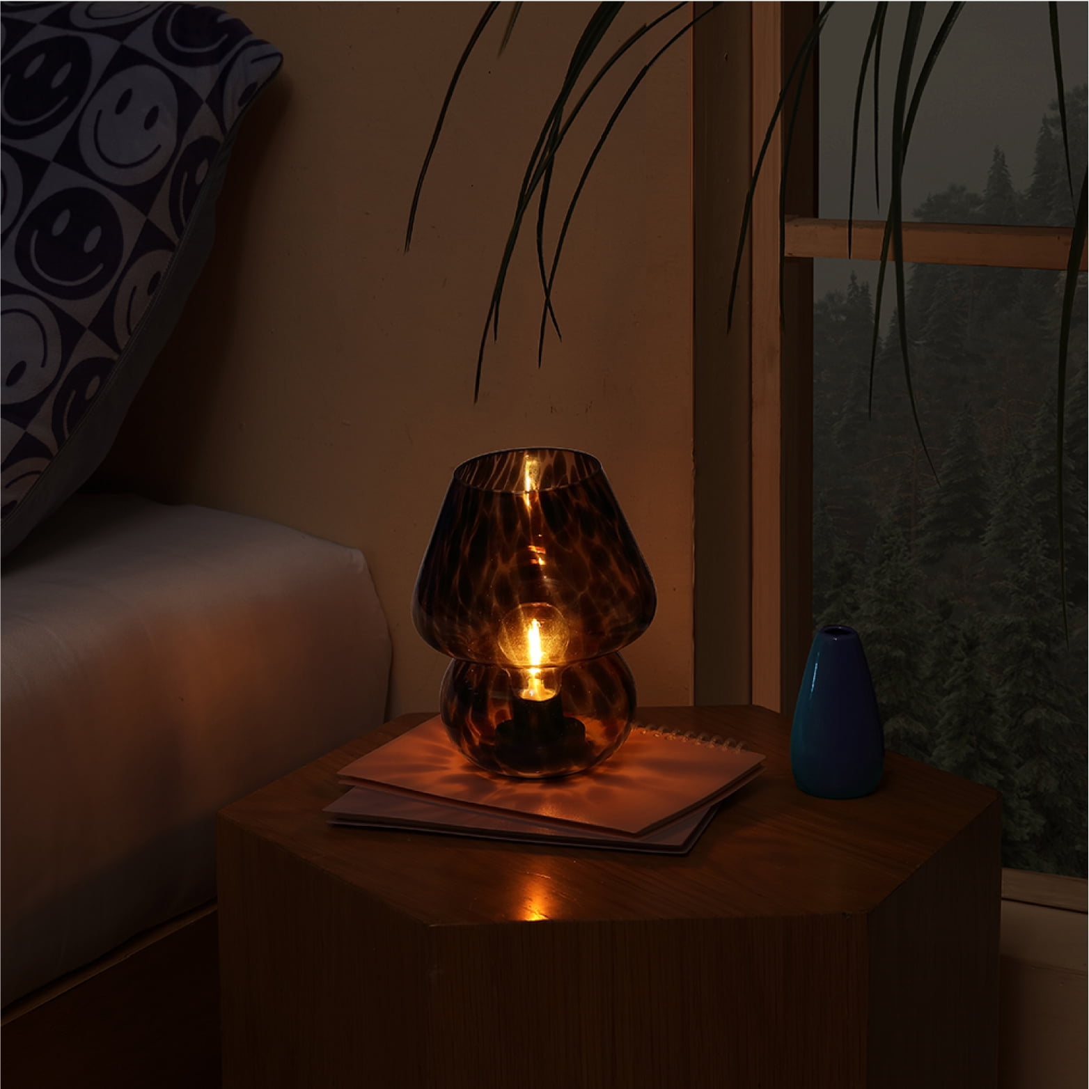 Urban Shop 8" Energy Efficient Brown Tortoise Glass Table Lamps Mushroom