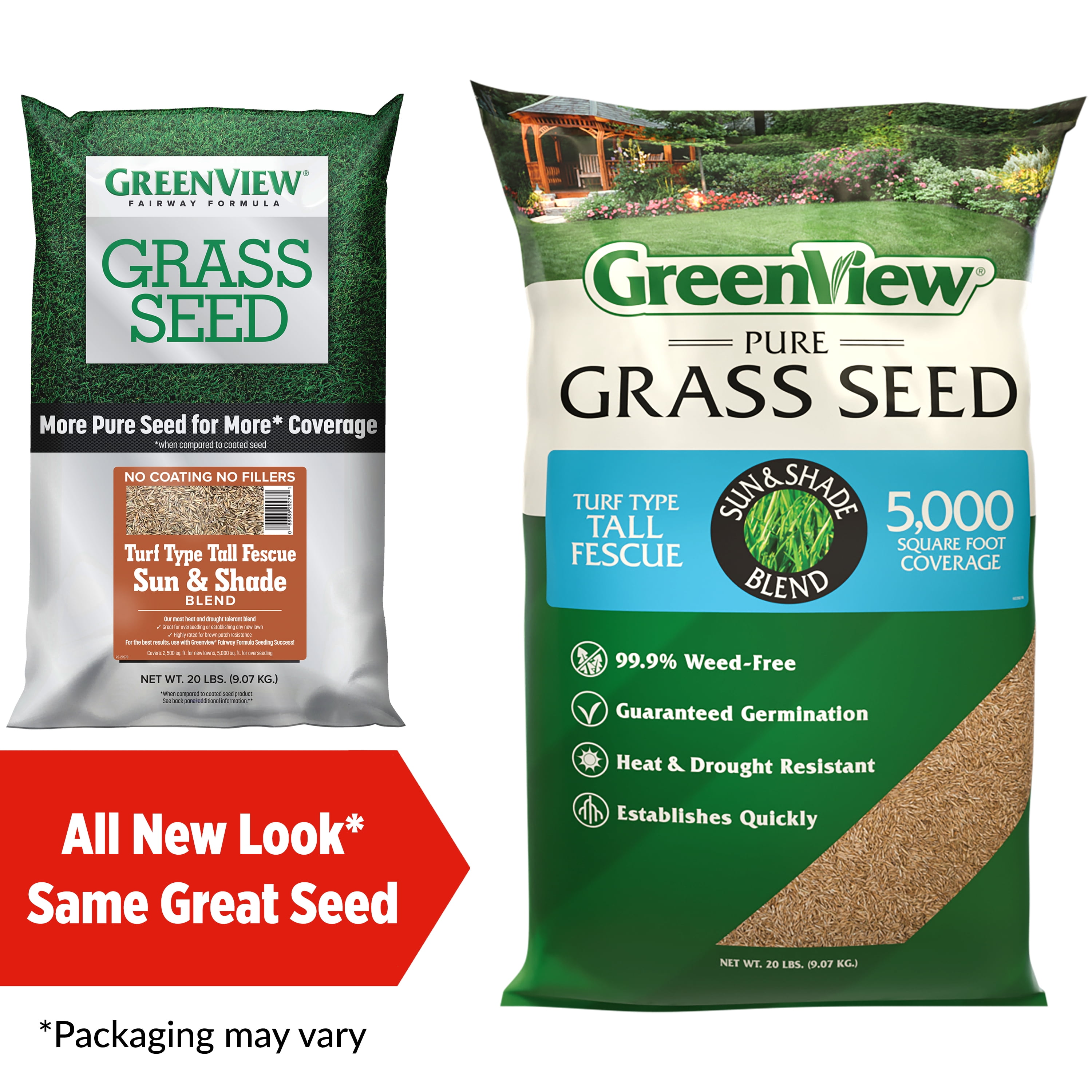 GreenView Pure Grass Seed Turf Type Tall Fescue Sun & Shade Blend, 20 lb. Bag – Covers up to 5,000 sq. ft.