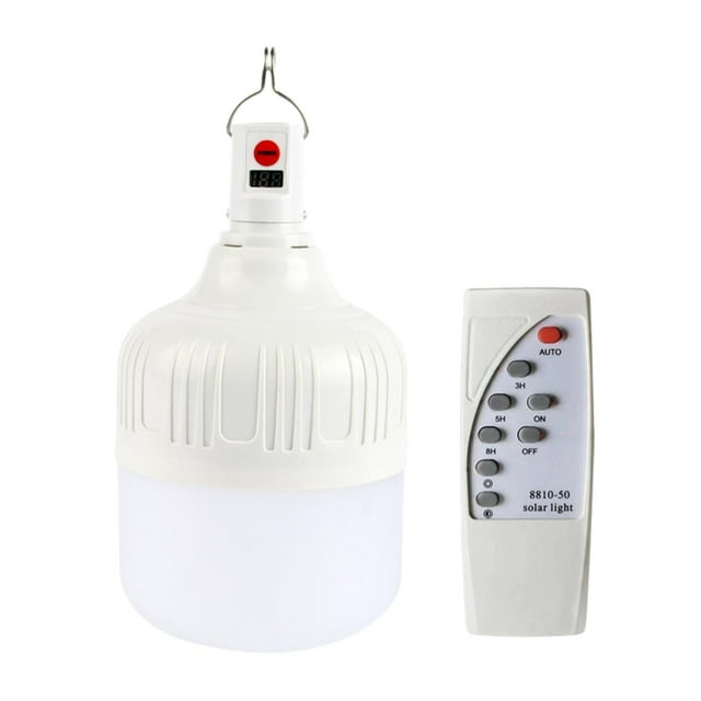 Bombilla LED de emergencia recargable por USB con gancho y pantalla digital. 200W
