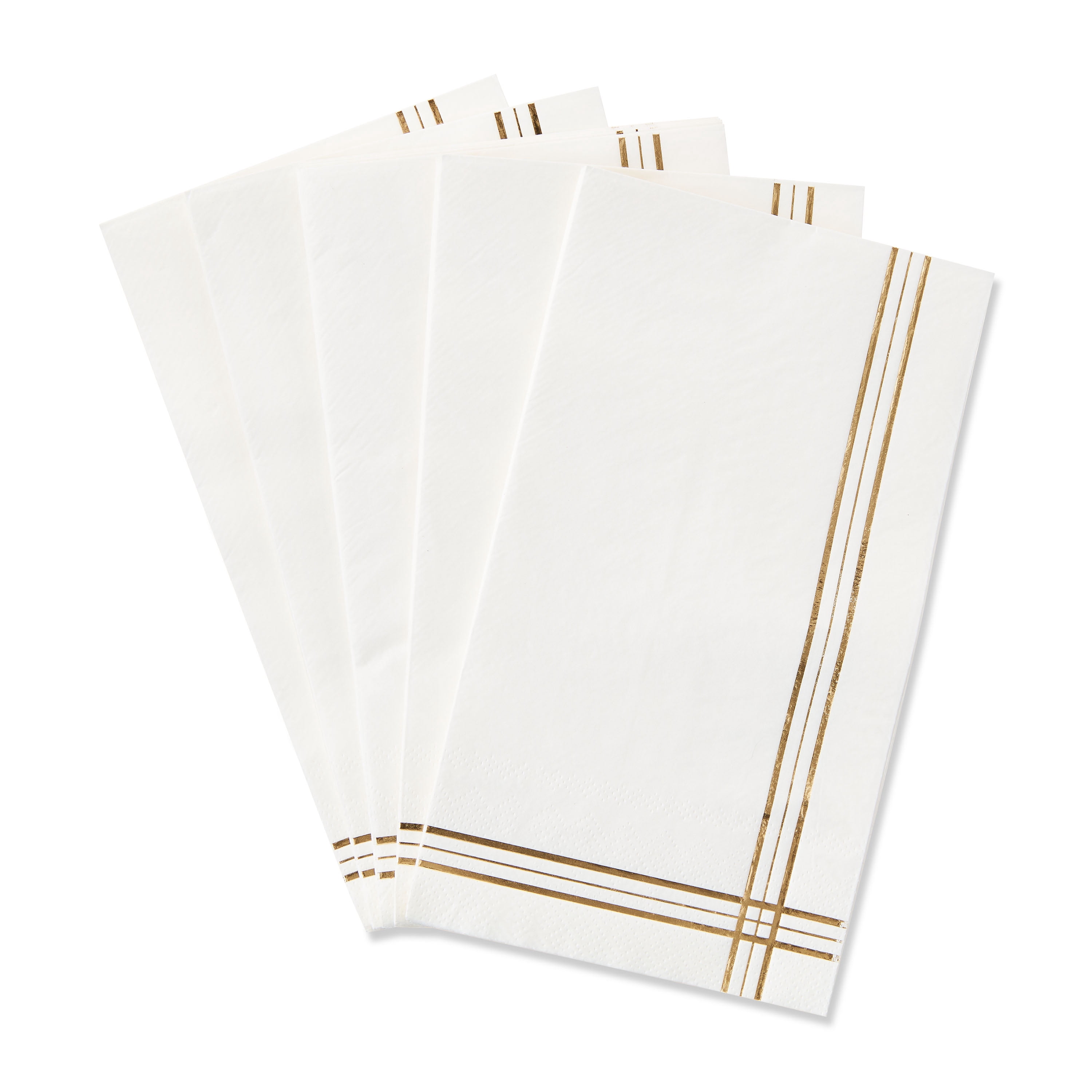 Way To Celebrate Disposable White and Gold Foil Paper Napkins, 4.25 in x 7.87 in, 40 Count