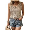 thumbnail image 3 of WDDDD Women's Crochet Tank Top Scoop Neck Sleeveless Hollow Out Boho Summer Khaki M, 3 of 5