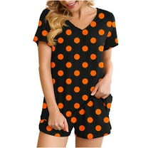 2 Piece Sets for Women Fashion Polka Casual Home Two-piece V-neck Top With Pocket Shorts Set