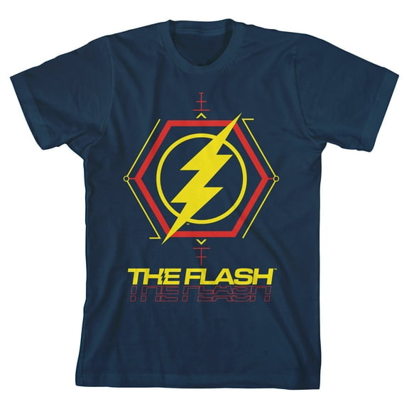 The Flash Movie Yellow and Red Bolt Boys Navy T-Shirt-Medium