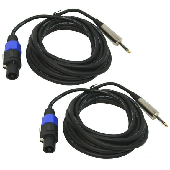 (2) DJ Pro Audio 15 Foot Speakon Male to 1/4" Jack PA Speaker Cable Package