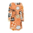 thumbnail image 3 of Lilgiuy Women's Halloween Printing Long Sleeved Dress With Round Neck Hollow Out Short Print Dress for Christmas Halloween, 3 of 4