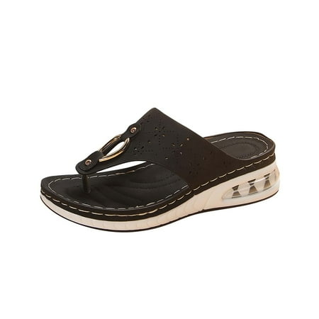 CHOII Clearance Womens Sandals Flip Flops for Women Women s Orthopedic Sandals Wedge Flip-flops Outer Beach Sandals Comfortable Shoes With Ergonomic Soles Ankle Strap Sandals Black/5