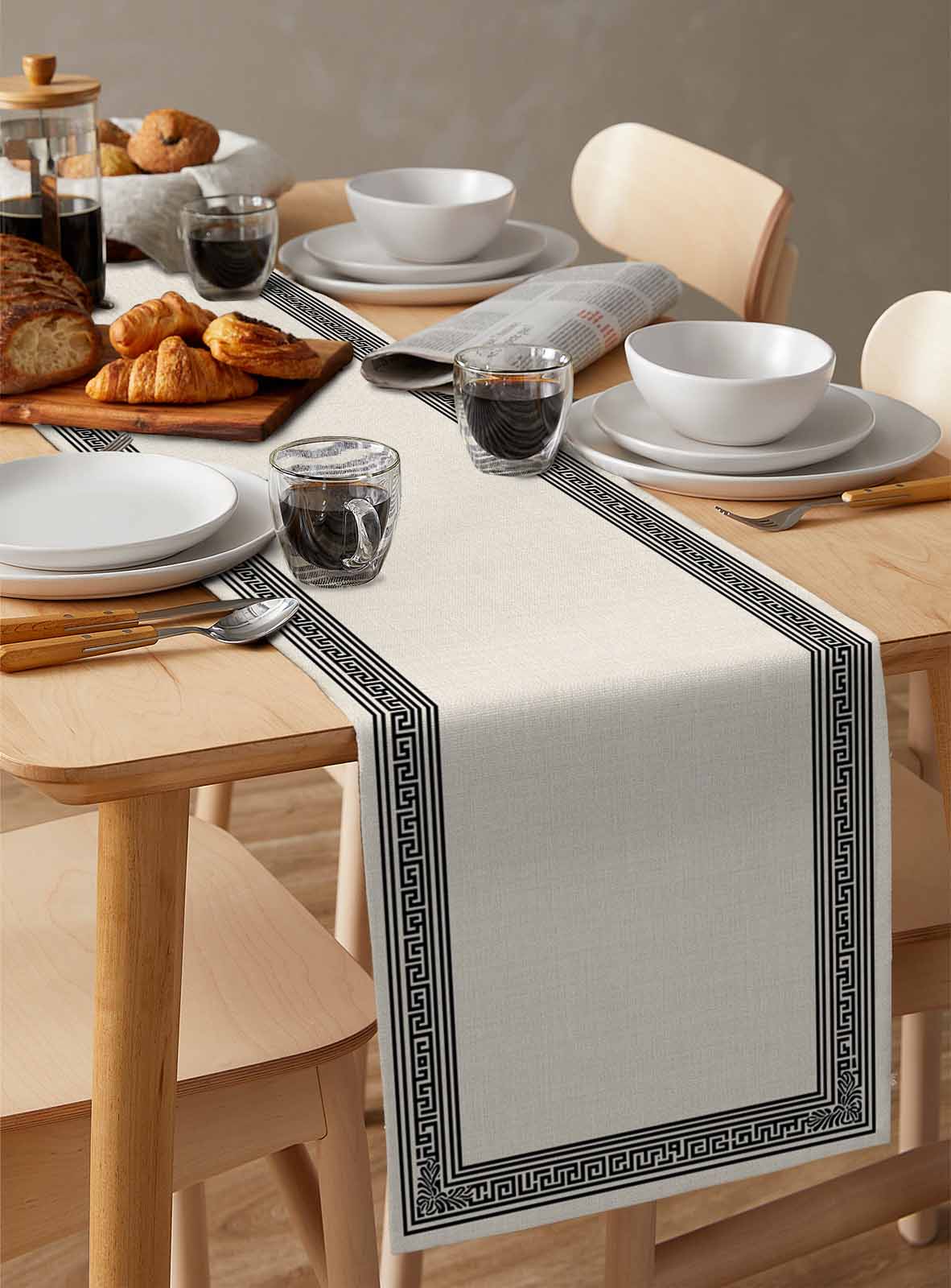 Black Cream Greek Key Table Runner 72 Inches, Geometric Greece Ancient Rustic Bed Runner Dresser Scarves Tabletop for Indoor Outdoor Parties/Ceremony/Banquet, 18" x 72"