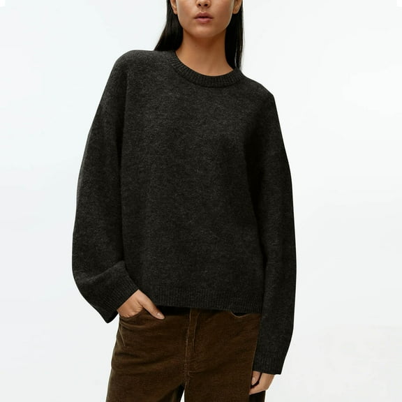 FDGIU Women's Oversized Knit Sweater 2025 - Chunky Solid Color Crew Neck Pullover, Warm Winter Fall Top, Cozy Casual Loose Fit