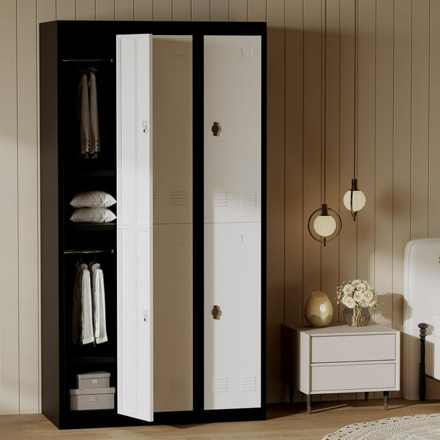 IdealHouse Armoire Casier en Métal de 71 Pouces, avec Tringle et 2 Tablettes, Rangement en Acier Robuste Verrouillable pour Bureau, École, Gym, Résistant à la Rouille, Gris