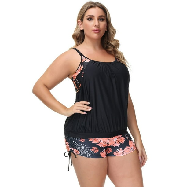 Hanna Nikole Women's Plus Size Striped Printed Strappy Tankini