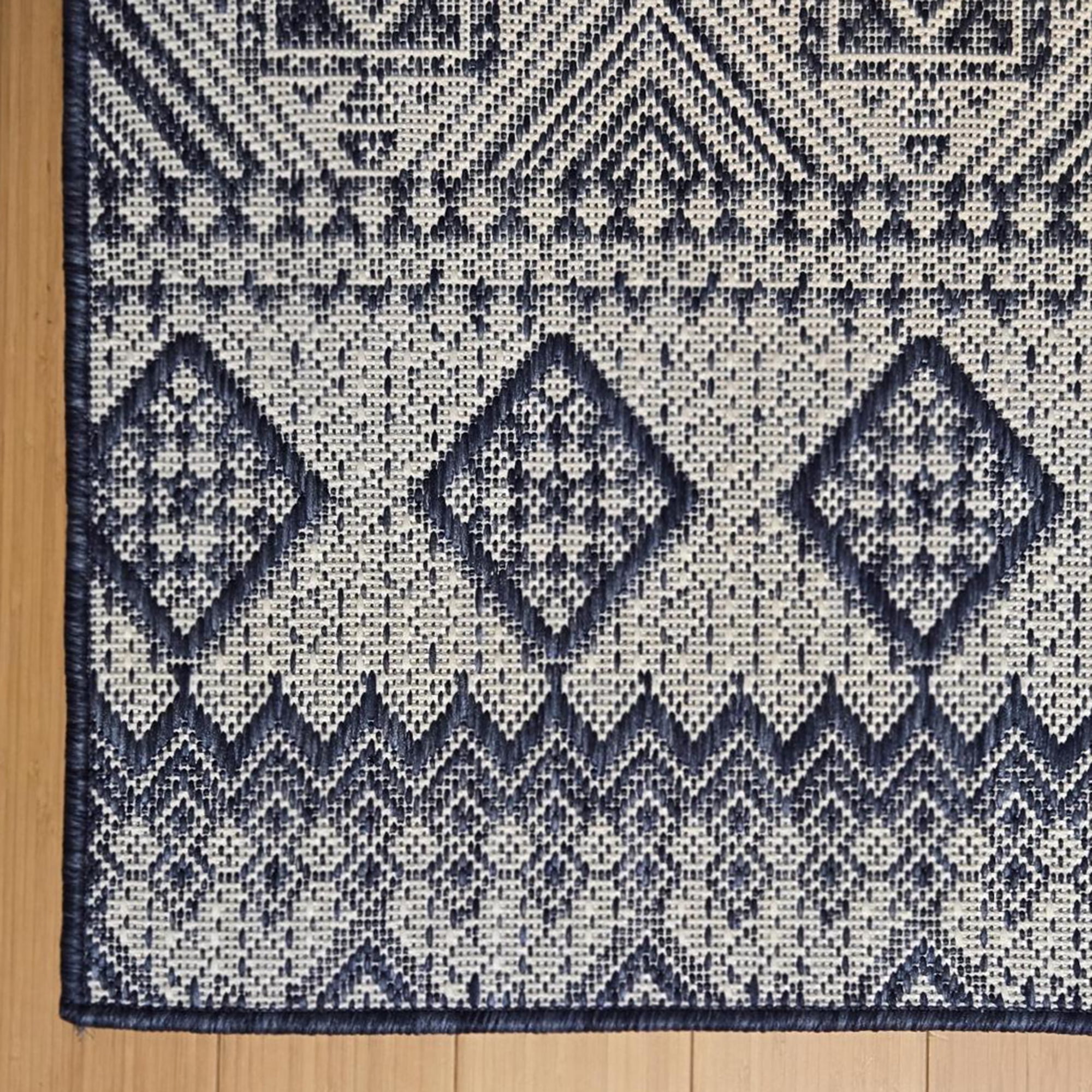 Gertmenian Tropea Darcy Bohemian Moroccan Navy Ivory Premium Flatweave UV Resistant Indoor Outdoor Area Rug, 9x13