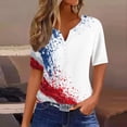 thumbnail image 2 of Women's Patriotic Star Print 250th Anniversary USA Shirt V-Neck Button Short Sleeve T-Shirts, 2 of 4