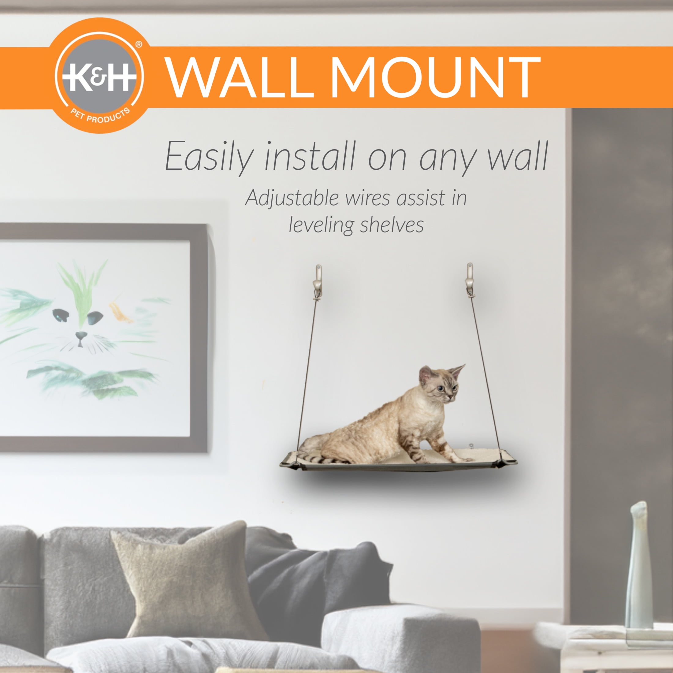 K&H Pet Products Wall Mount Cat Shelf Single Level Natural 23 X 12 Inches