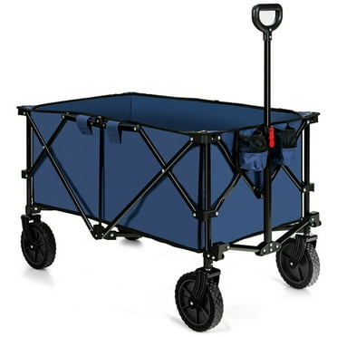 Canddidliike Outdoor Folding Wagon Cart with Adjustable Handle and Universal Wheels-Navy, Collapsible Folding Wagon for Camping, Shopping, Sports