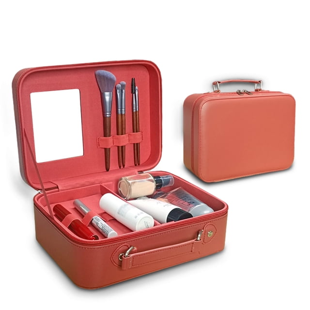Travel Makeup Case with Mirror - Partitionable Cosmetic Makeup Train