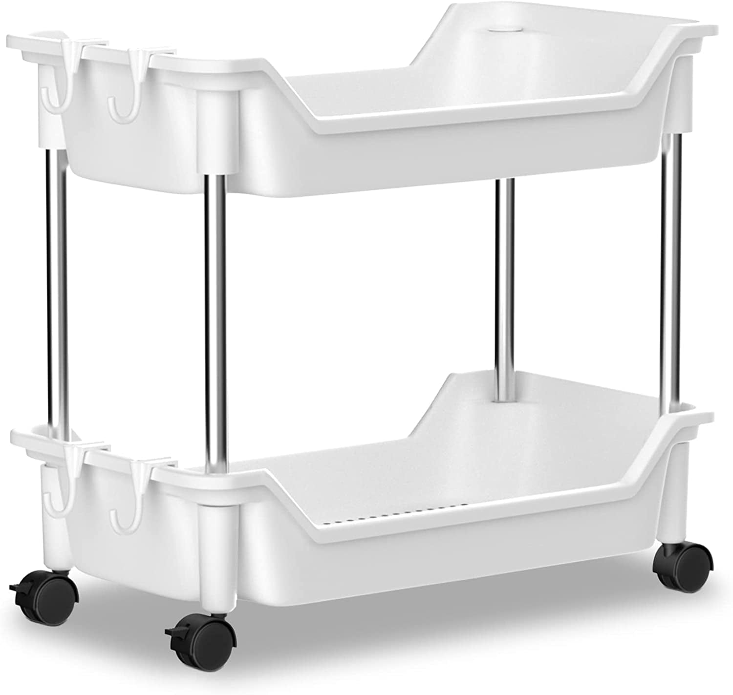 Rolling Storage Cart, Slim Utility Cart With Hooks For Kitchen