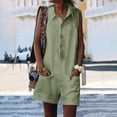 thumbnail image 2 of AherBiu Cotton Linen Jumpsuits for Women Half Button Lapel V Neck Wide Leg Rompers with Pockets 1 Piece Outfits, 2 of 7