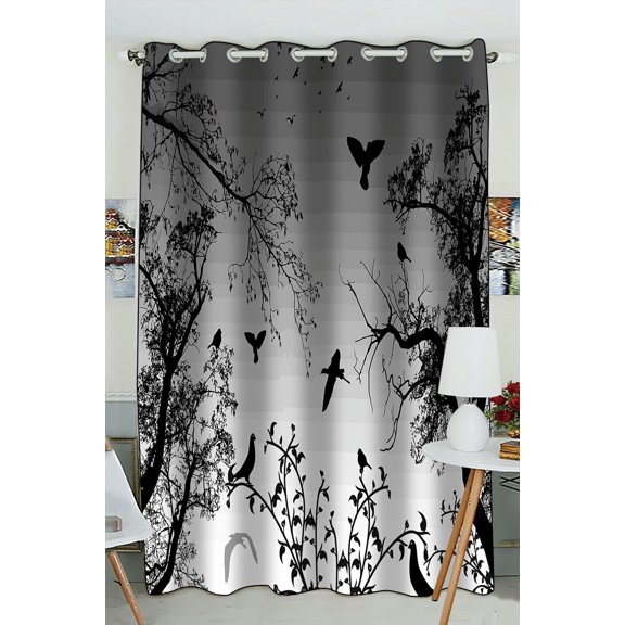 PHFZK Tree of Life Window Curtain, Abstract Nature Background with Birds and Trees Window Curtain Blackout Curtain For Bedroom living Room Kitchen Room 52x84 inches One Piece