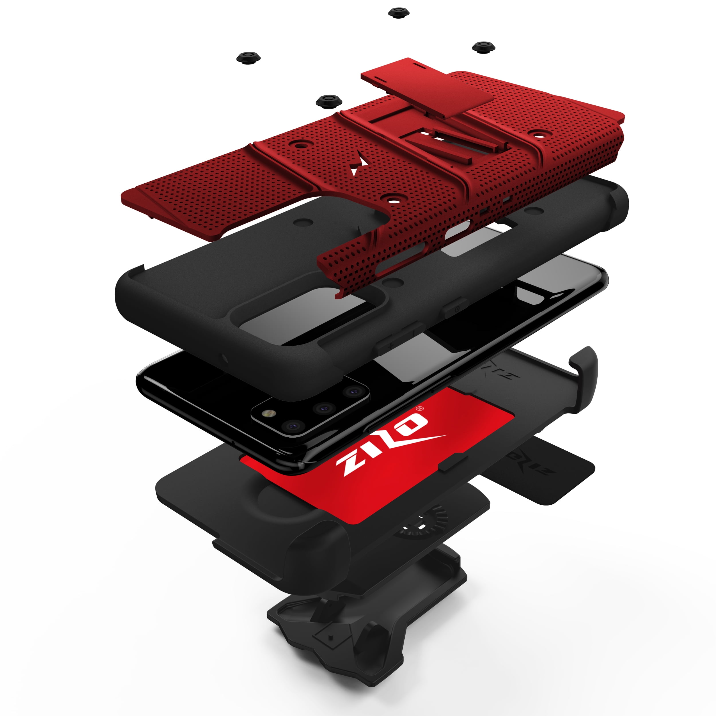 ZIZO BOLT Series for Galaxy S20 Plus Case with Kickstand Holster Lanyard - Red