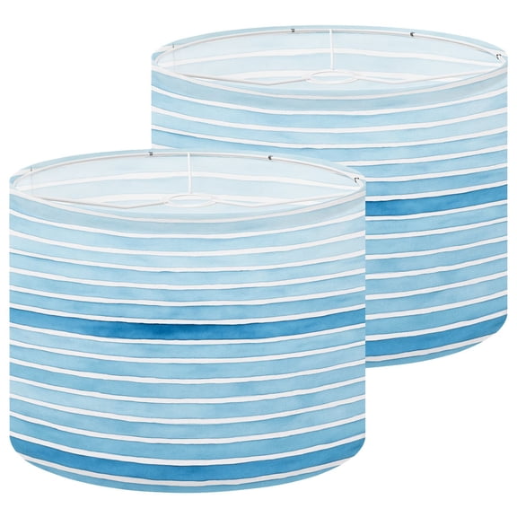 Lampshades 2 Pack Nautical border beach organic stripes blue 13"x13"x10" Light Shade for Table Lamps Floor Lamps Drum Lamp Shades Lampshade Replacement Nautical Decor Easy Assembly