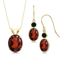 Gem Stone King 6.85 Ct Oval Red Garnet 14K Yellow Gold Pendant and Earrings Jewelry Set