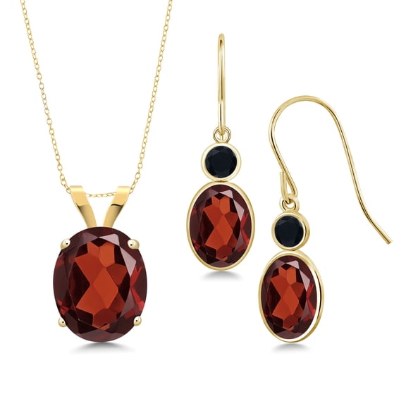 Gem Stone King 6.85 Ct Oval Red Garnet 14K Yellow Gold Pendant and Earrings Jewelry Set