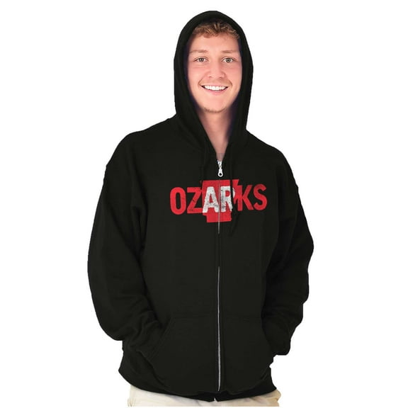 Arkansas Ozarks Pride AR Shaped Map Unisex Fleece Graphic Zip Up Hoodie Brisco Brands 2X