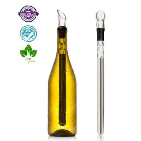 Chillsner Beer Cooler Set Vina Stainless Steel Wine Bottle Cooler Stick Chiller with Aerator and Pourer for Merlot Beer Whiskey Cocktails Grape ()