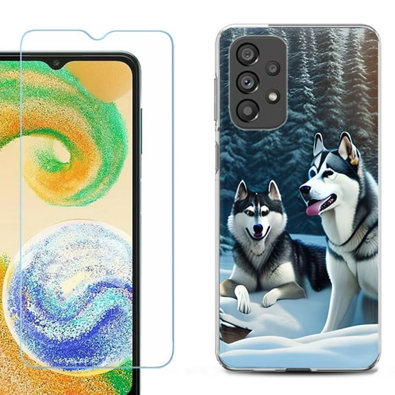 Shockproof Fashion Phone Case for Samsung Galaxy A23 5G, with Tempered Glass Screen Protector, by OneToughShield ® - Husky Snow