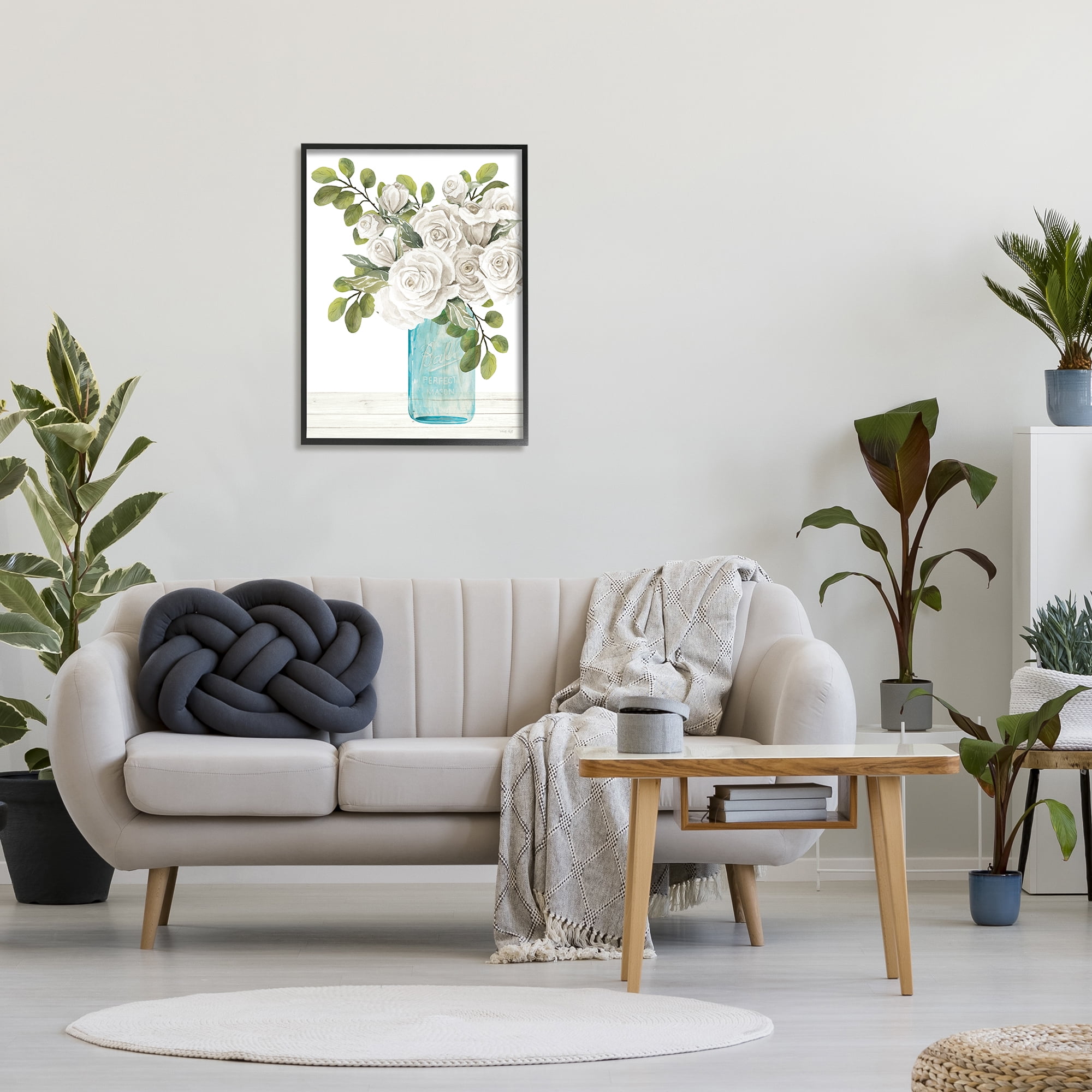 Stupell White Blossoms Country Jar Botanical & Floral Painting Black Framed Art Print Wall Art