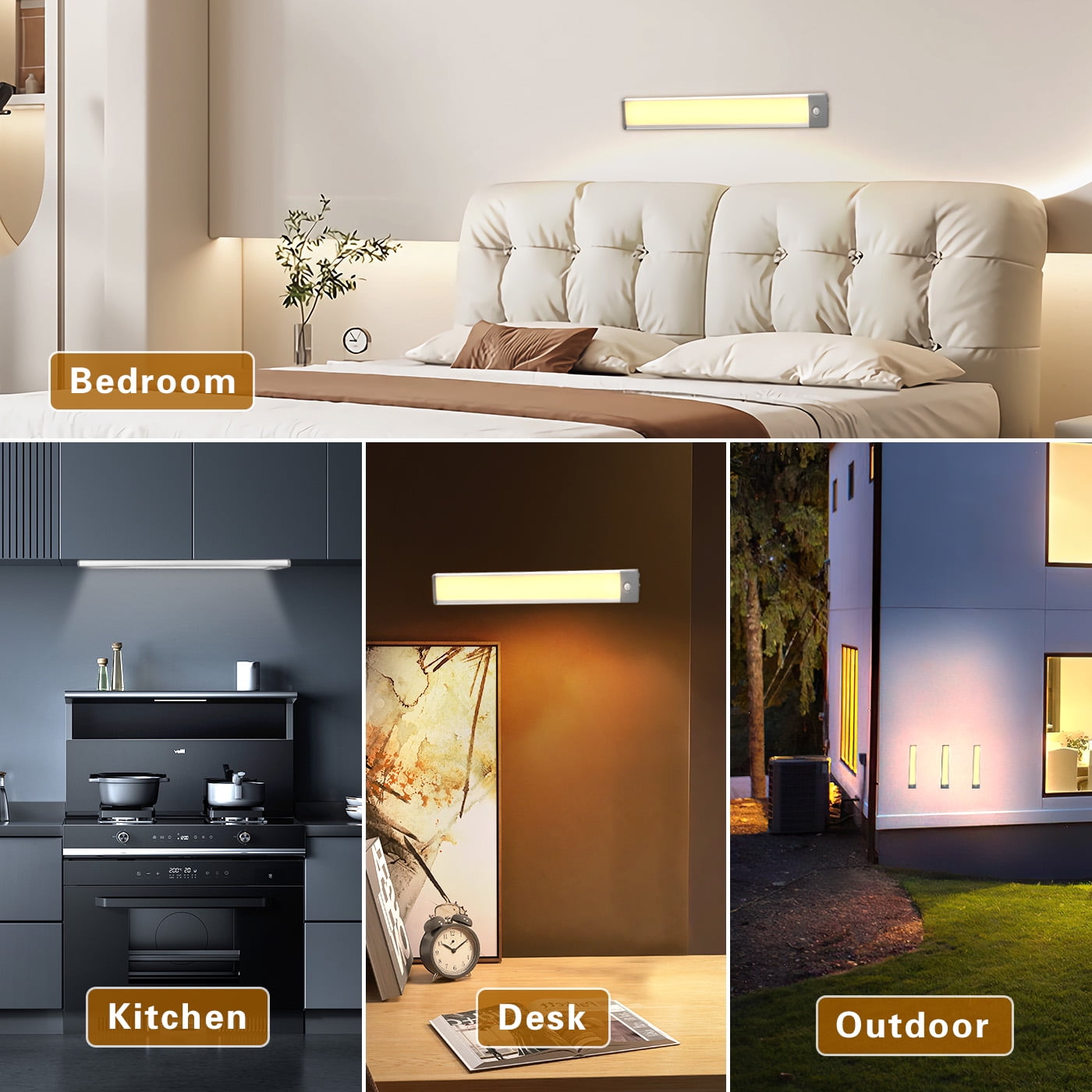 Lepotec 2pc 60LED Under Cabinet Lighting, 3 Colors Wireless Closet Lights, 2500mAh Rechargeable Battery Operated Light for Kitchen, Hallway, Stairway