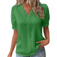 thumbnail image 2 of Pincandy Fashion Women's Summer-Neck Short Sleeve Lace Solid Casual T-shirt Blouse Dressy Casual Henley V-Neck Summer Tops Pleated T-Shirts Loose Fit Tunic Blouses,Green,3XL, 2 of 7