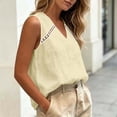thumbnail image 5 of LEAVINGSUO Tank Tops for Women Solid Color V-Neck Sports Sleeveless Blouse Loose-fitting Openwork Lace Tops Beige XL, 5 of 6