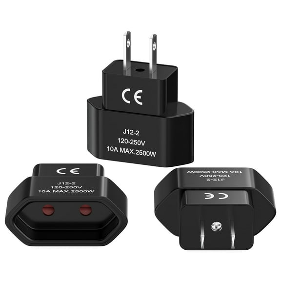Pack of 3 Socket Adapters EU to USA, (Type B) - Compatible with German Devices (250V/10A)