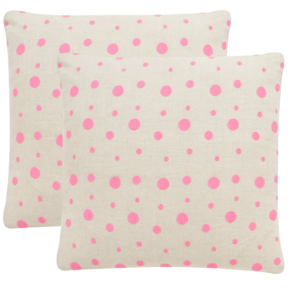 SAFAVIEH Candy Buttons Polka Dots Pillow, 20" x 20", Pink, Set of 2