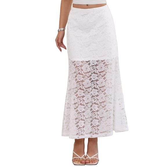 DARING DIVA Women's Elastic High Waisted Flowy Summer Long Skirts X-Small White