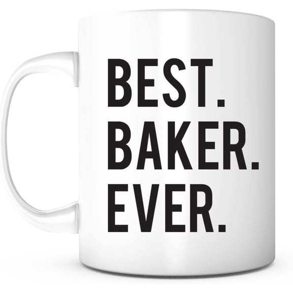 Best Baker Ever-11 Ounce White Ceramic Mug, Gift for Bakers, Bakers Gift for Women Men, Mugs for Bakery, Baker Birthday Christmas, Baker Ever Coffee Mug, Gifts for Chefs, Chef Gifts, Bakery Gift
