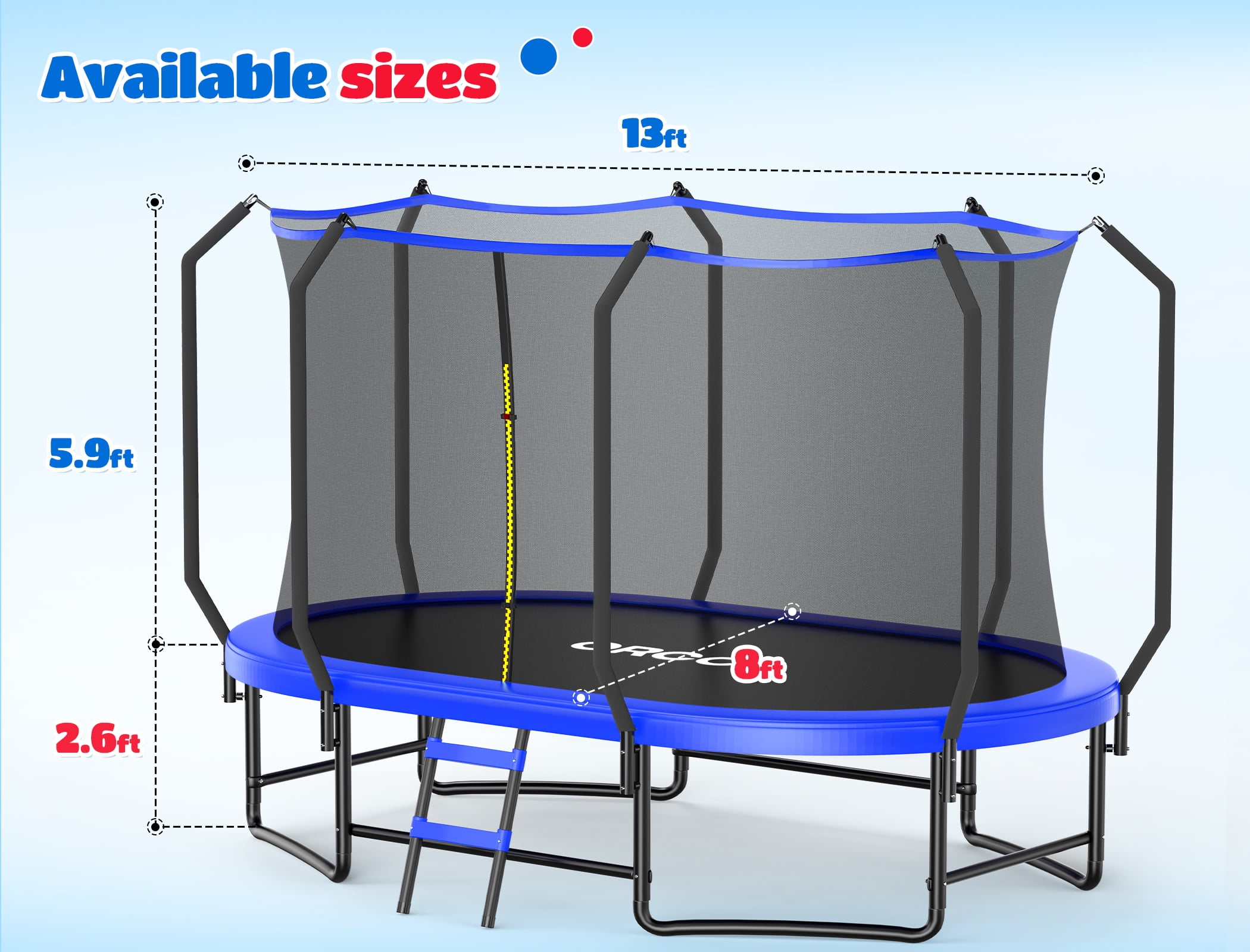 ORCC, Oval Trampoline, 8x13FT, Heavy-Duty, Blue, 1.6mm Steel Frame
