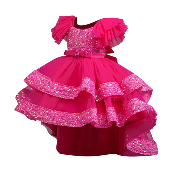 Toddler Baby Girls Party Shinny Tulle Mesh Ruffles Sequin Princess Dress Tutu Puffy Pageant Gown 1-10Years