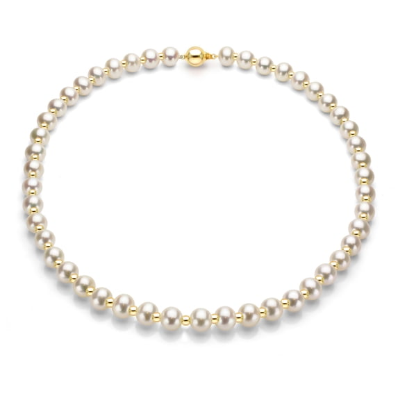 ADDURN 8-9mm Cultured Freshwater Pearl and 14KY 3mm Smooth Bead Necklace with Matching 14KY Ball Clasp, Available in sizes from 16” up to 24”