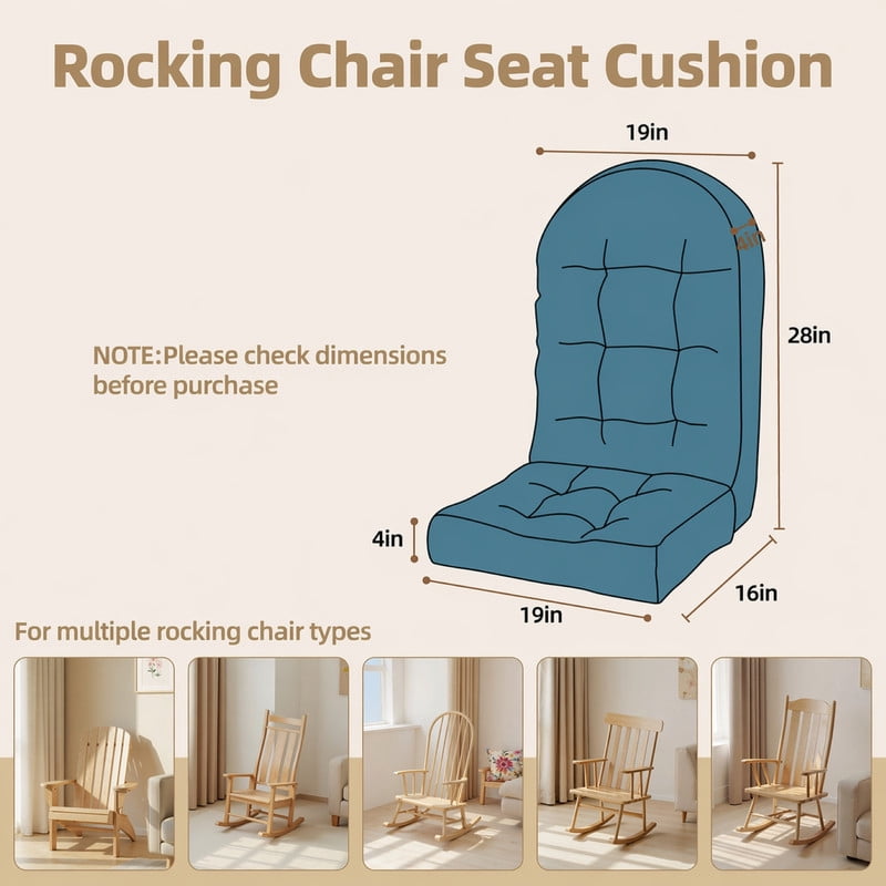 Millsilo Rocking Chair Cushion Set 44" x 19" x 4", High Back Tufted Cushion, Soft Breathable Corduroy Fabric, Non-Slip, Light Blue